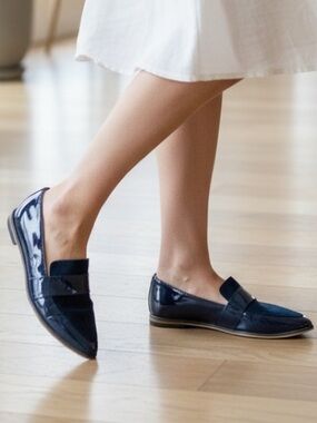 Dr. Scholls Blue Leather Slip On Pointy Toe Loafers Shoes Size 8.5